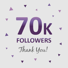 illustration for 70k followers on social media. commemorative and thank you text. 70k followers design. vector art for social networks. number of followers.