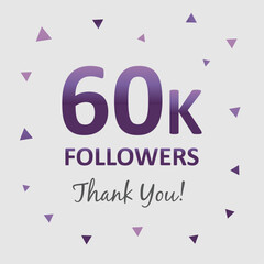 illustration for 60k followers on social media. commemorative and thank you text. 60k followers design. vector art for social networks. number of followers.