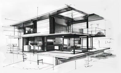 interior architectural sketch, in the style of modular design
