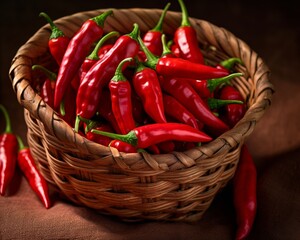 A basket full of red chili peppers. - Powered by Adobe