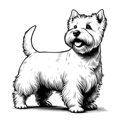 Cute Scottish Terrier dog in full-body, hand drawn sketch. Vector isolated on white background
