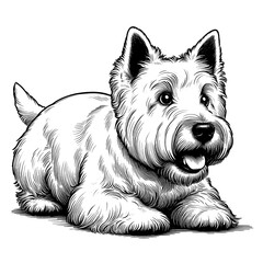 Cute Scottish Terrier dog in full-body, hand drawn sketch. Vector isolated on white background