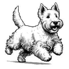 Cute Scottish Terrier dog in full-body, hand drawn sketch. Vector isolated on white background