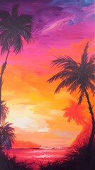 tropical sunset gradient, fiery oranges, pinks, and purples