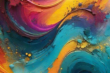 Abstract color gradient fluidity background design, Oil paint drawing. Abstract colored background. Abstraction in the style of impressionism. Modern surrealist painting. Good as a poster for wall dec