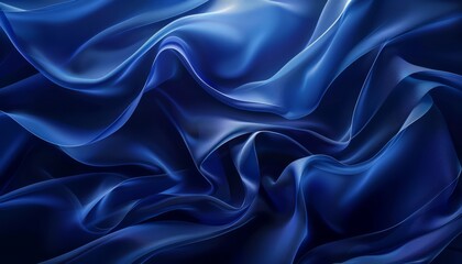 Obraz premium Blue flowing silk or satin fabric with pleats.