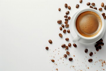 Fototapeta premium Coffee and white desk table with copy space.