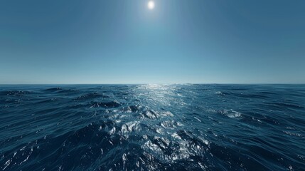Deep blue ocean with sun shining on the surface.