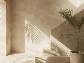 The title of this image is Elegant Staircase with Potted Palm Tree