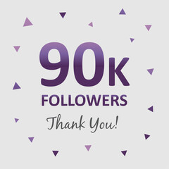illustration for 90k followers on social media. commemorative and thank you text. 90k followers design. vector art for social networks. number of followers.