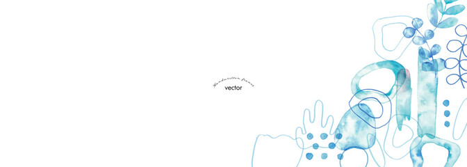  水彩画。水彩タッチのベクターグラデーションフレーム。夏の涼しげ落書き背景。幾何学。Watercolor. Vector gradient frame with watercolor touch. Cool summer graffiti background. Geometry.