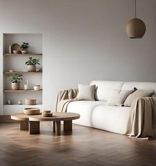 Fototapeta premium Minimalist nomadic interior background, 3d render 