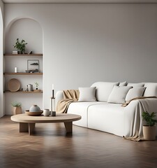  Minimalist nomadic interior background, 3d render 