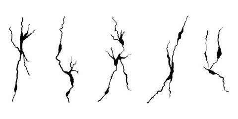 Hand drawn cracked wall, ground, glass, egg. doodle break set. vector illustration