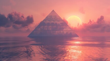 abstract background with triangular geometric frame and mystic landscape. Modern minimal wallpaper,An ancient Egyptian pyramid surrounded by a vast desert. Generated AI - obrazy, fototapety, plakaty