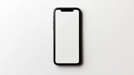 Naklejka premium A black smartphone mockup with a blank screen, isolated on a white background with a clipping path, suitable for application or website design projects.