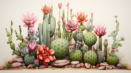 Fototapeta premium Bishop's Cap Cactus watercolor