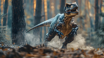 Obraz premium T-Rex Running Through Forest in Pop Culture Style