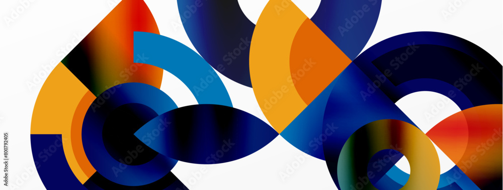 Poster A vibrant art piece with azure circles and electric blue triangles on a white background, creating a symmetrical pattern resembling petals