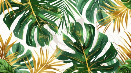 Fototapeta premium Tropical leaves and palm patterns, a seamless background with monstera leaves