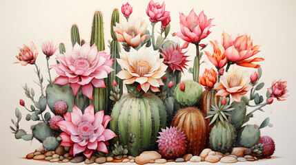 Obraz premium Ladyfinger Cactus Watercolor