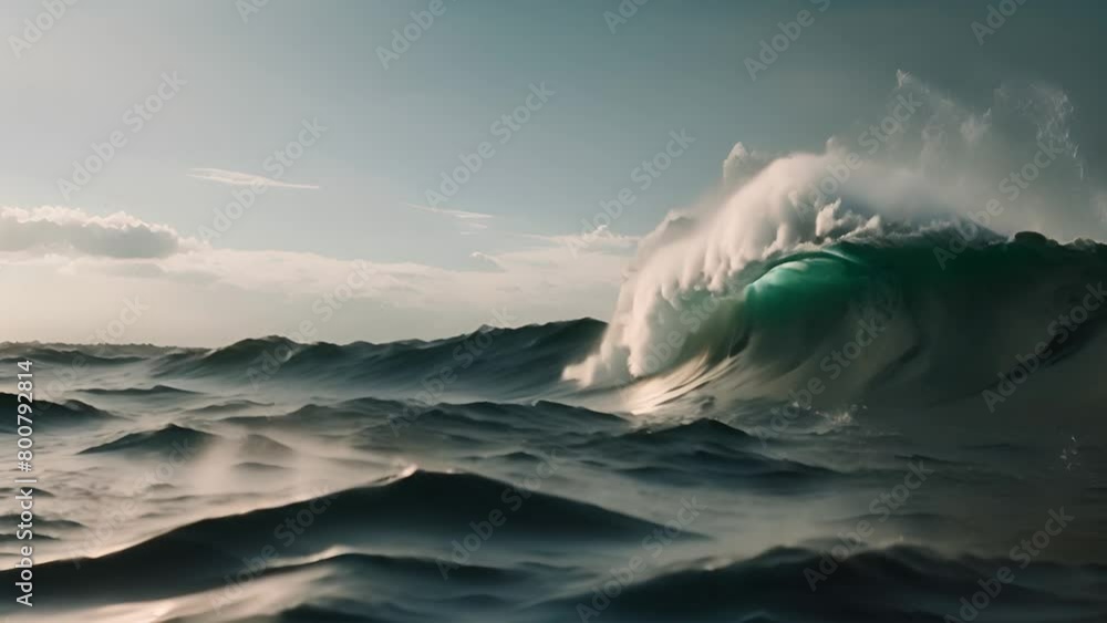 Poster powerful wave cresting in open ocean generative ai