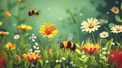 An interactive educational game where players must match different types of flowers to the bees that pollinate them.. - obrazy, fototapety, plakaty
