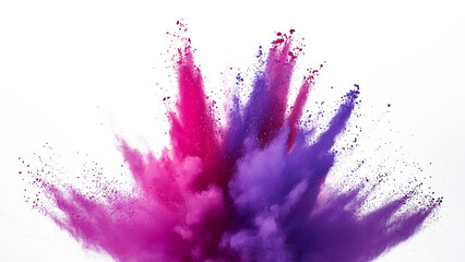 A pink and purple explosion smoke of holi paint color powder isolated on transparent or white background