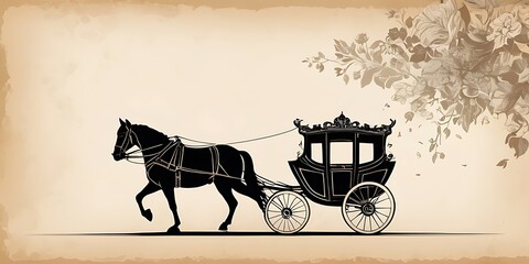 Isolated on old paper background with copy space, Horsed awn carriage concept, illustration