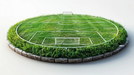 A stadium with a soccer field and light stands, presented in a 3D illustration and isolated on a white background.