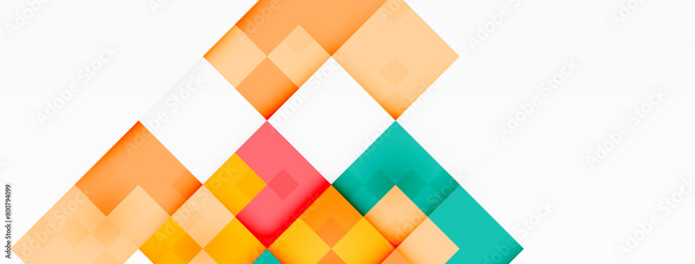 Poster a stack of colorful squares in aqua, electric blue, and other tints and shades, forming a symmetrica