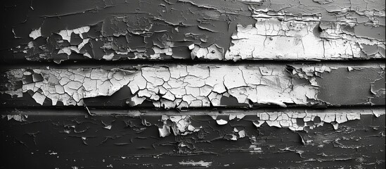 Close-up shot of a black and white picture capturing the texture of a deteriorating wall with flaking paint