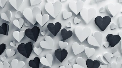 Abstract background with white and black hearts