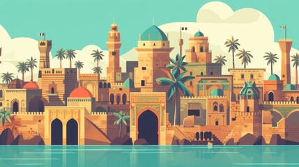 old city of Baghdad flat illustration