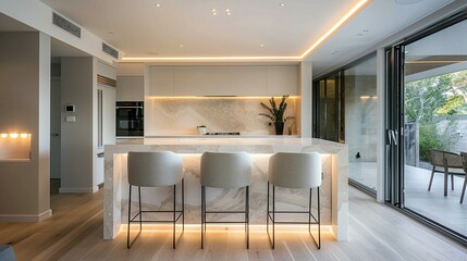 Timeless Elegance: White-Toned Kitchen Front with Marble Acce