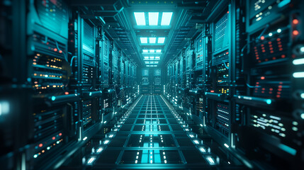 a modern data center for information processing, the Internet, data storage, devices for industrial and scientific research and measurements, the concept of electronics of the future photography