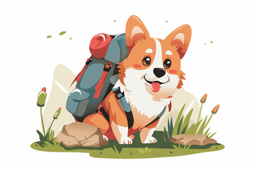 cute dog cartoon vitage design hike for POD print on demand white background.