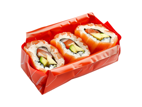 Asian food sushi with red package