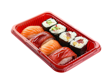 Asian food sushi with red package