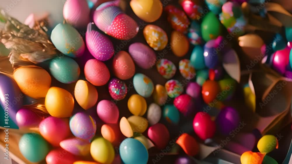 Aufkleber assorted colored eggs on table generative ai