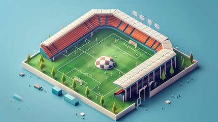 An isometric illustration showcasing a soccer stadium