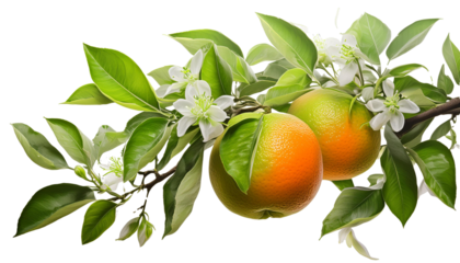orange tree branches with thick leaves and ripe orange fruit