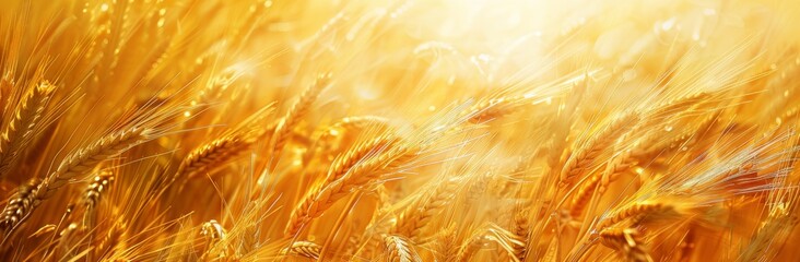 Golden wheat field with sunlight and blurred background