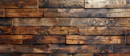 Detailed view of a solid wooden wall featuring an abundance of individual planks creating a rustic and textured surface