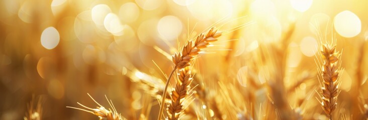 Golden wheat field with sunlight and blurred background