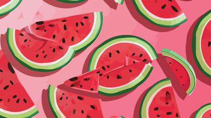 Slices of ripe watermelon on color background Vector