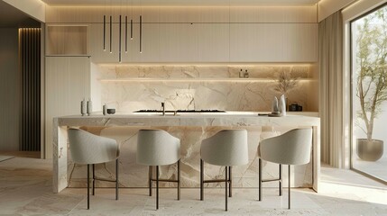 Minimalist Delight: Clean and Soft Design with Travertine Marble Touches