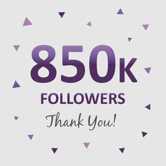 illustration for 850k followers on social media. commemorative and thank you text. 850k followers design. vector art for social networks. number of followers.
