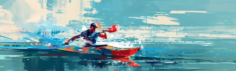 Dynamic kayaker in action painting