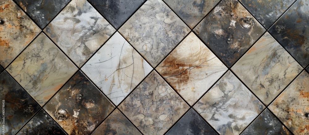 Aufkleber detailed close-up view of a floor covered in tiles arranged in a geometric pattern of squares